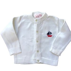 Sophie Dess Paris White Cardigan Sweater with Sailboat 6M